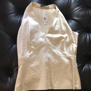 Elie Tahari Cream/Gold Paisley Print Silk Top S